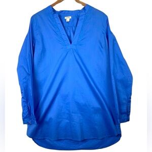 LL Bean Popover Top Med Blue Embroidered Tunic Boho Casual Cotton Delicate